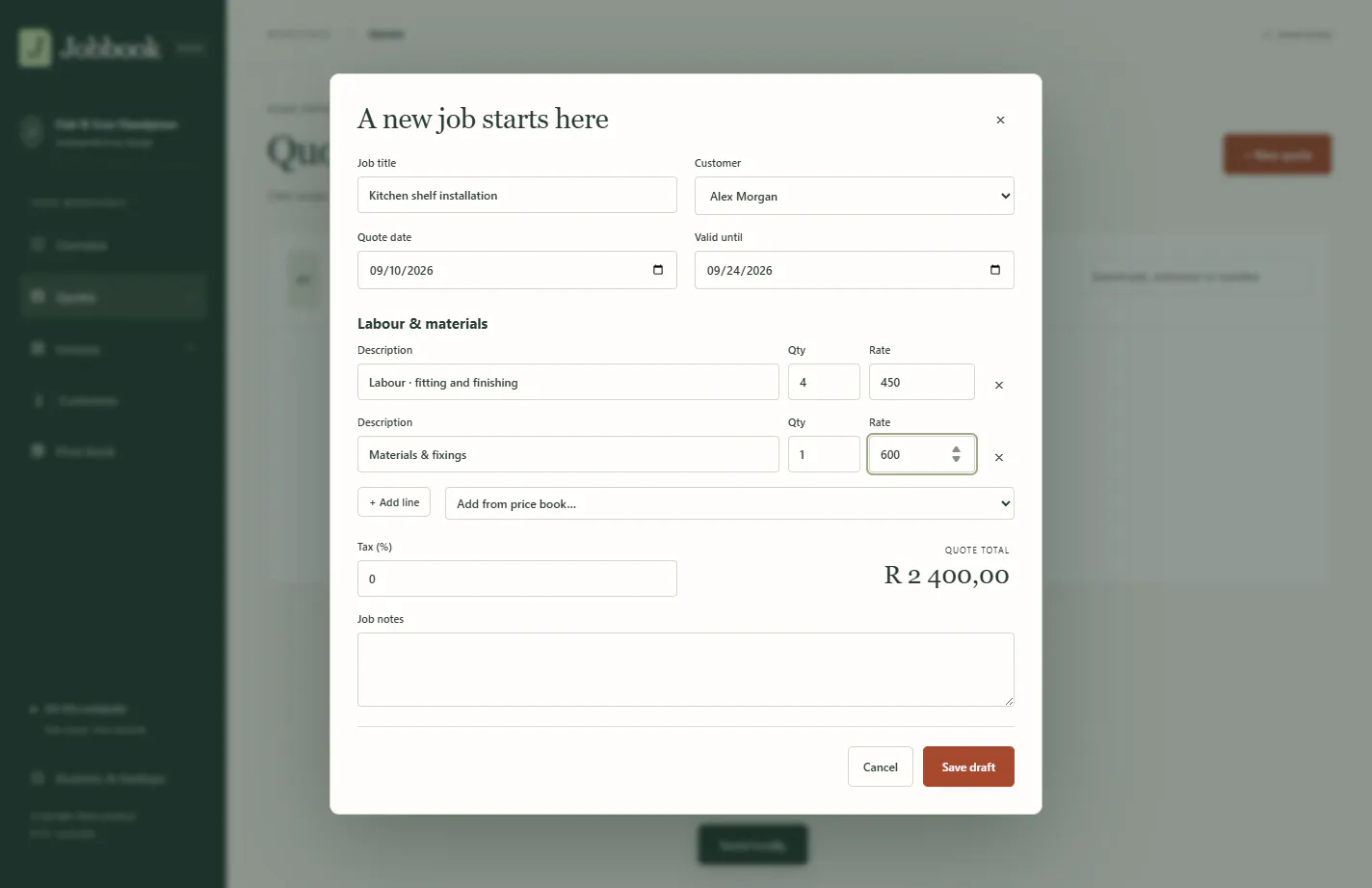 Jobbook screenshot