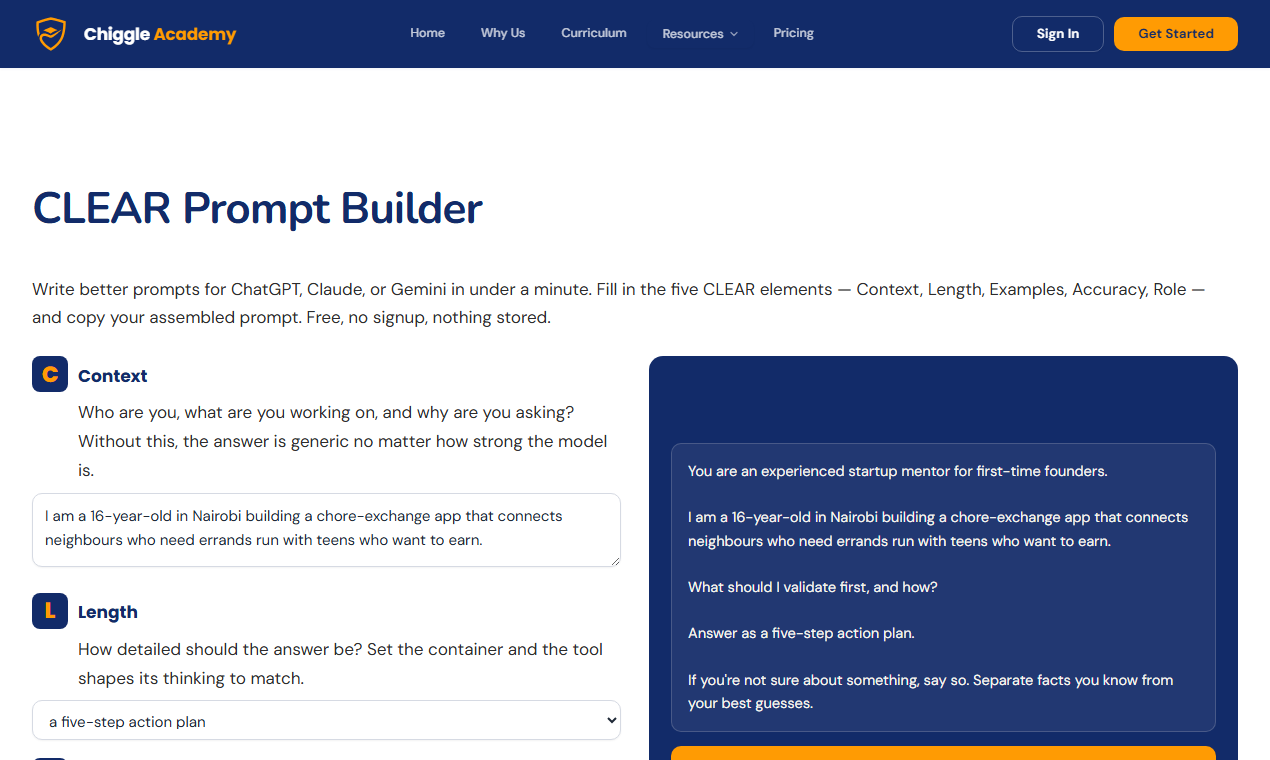 CLEAR Prompt Builder gallery image