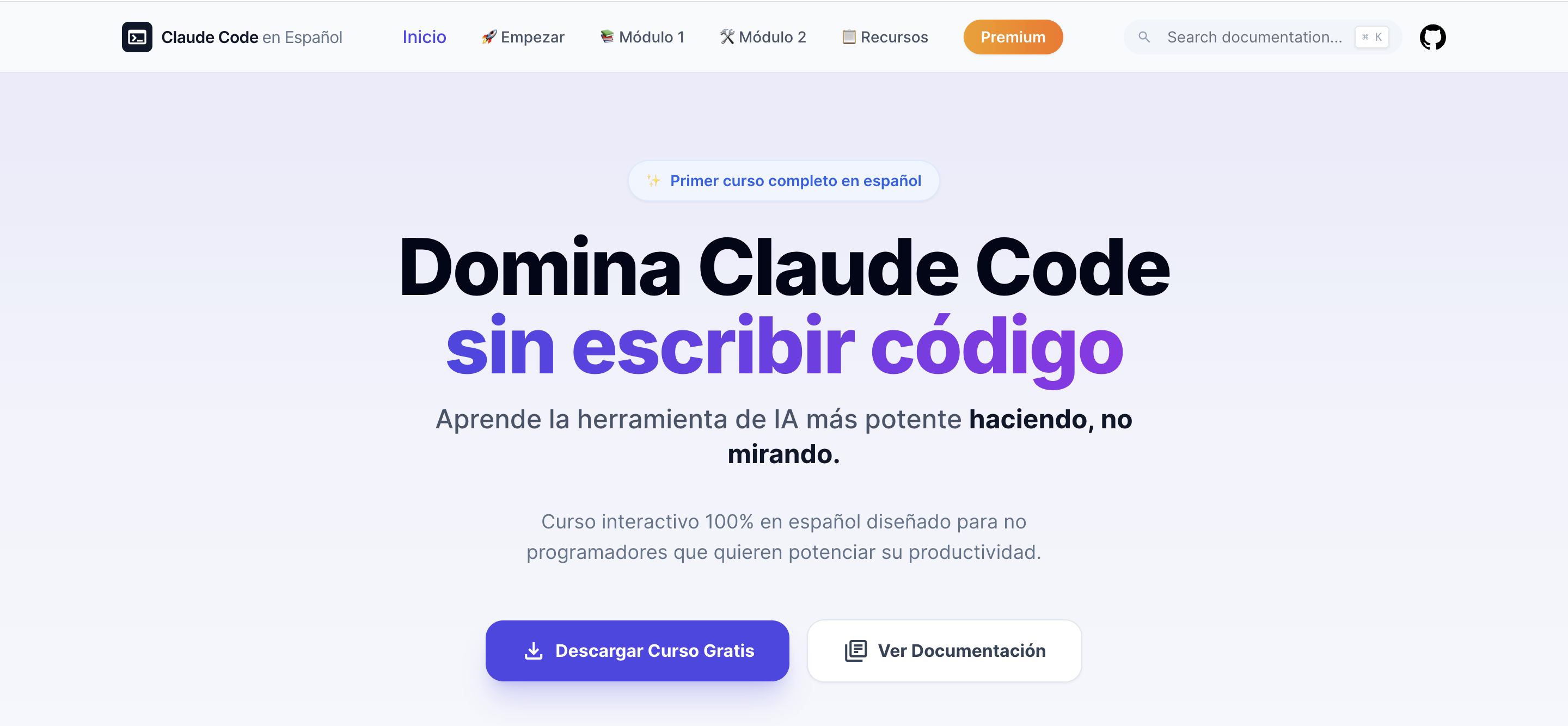 Claude Code en Español - Main product screenshot demonstrating key features and user interface
