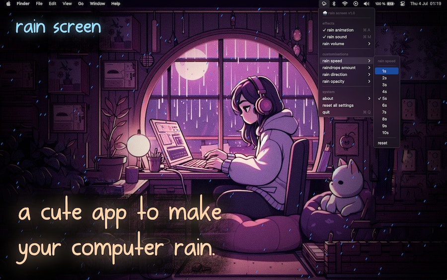 startuptile Rain Screen-Make your Mac rain