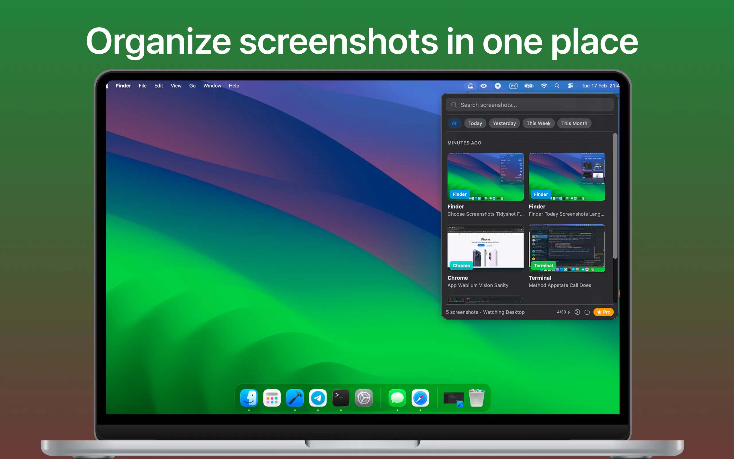 Tidyshot: Screenshot Organizer (MacOS) 제품 배너