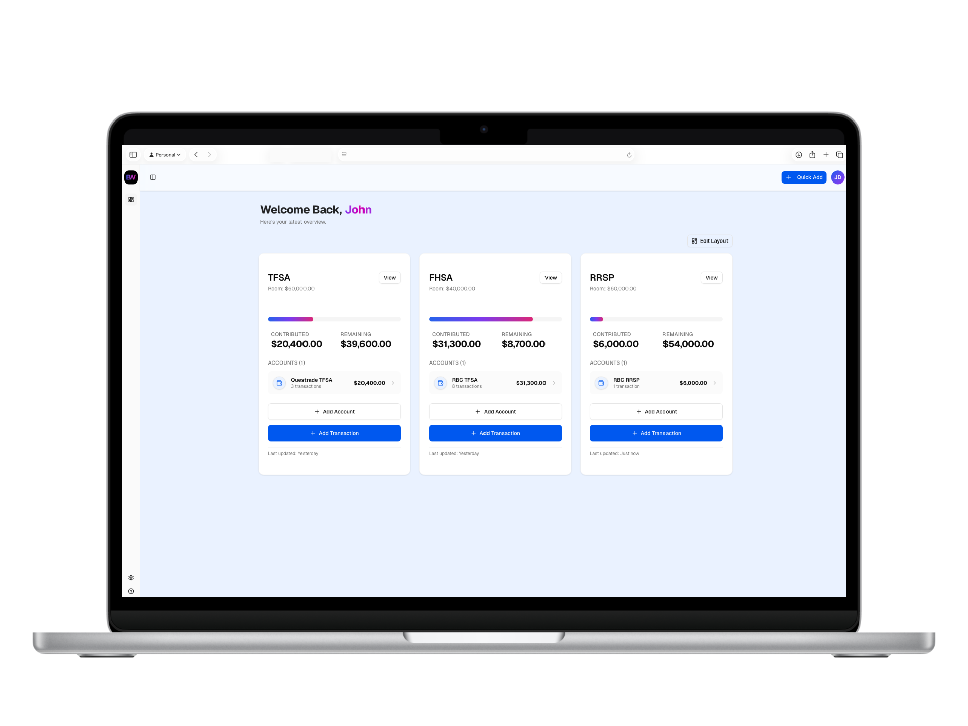 BalanceWise - Main product screenshot demonstrating key features and user interface