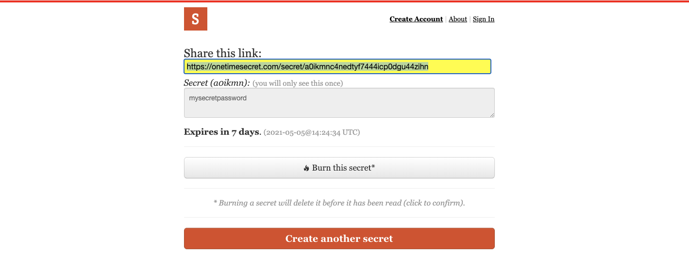 One Time Secret gallery image