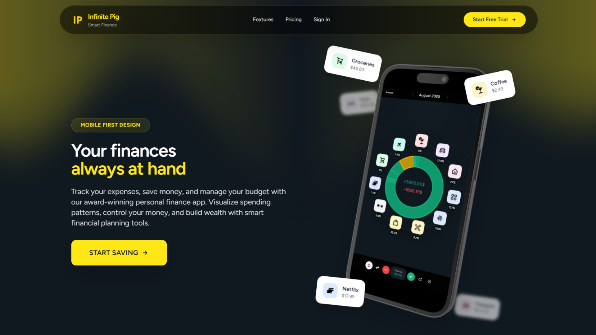 Mídia 1 de Infinitepig - Salve mais inteligente com rastreamento de despesas com IA