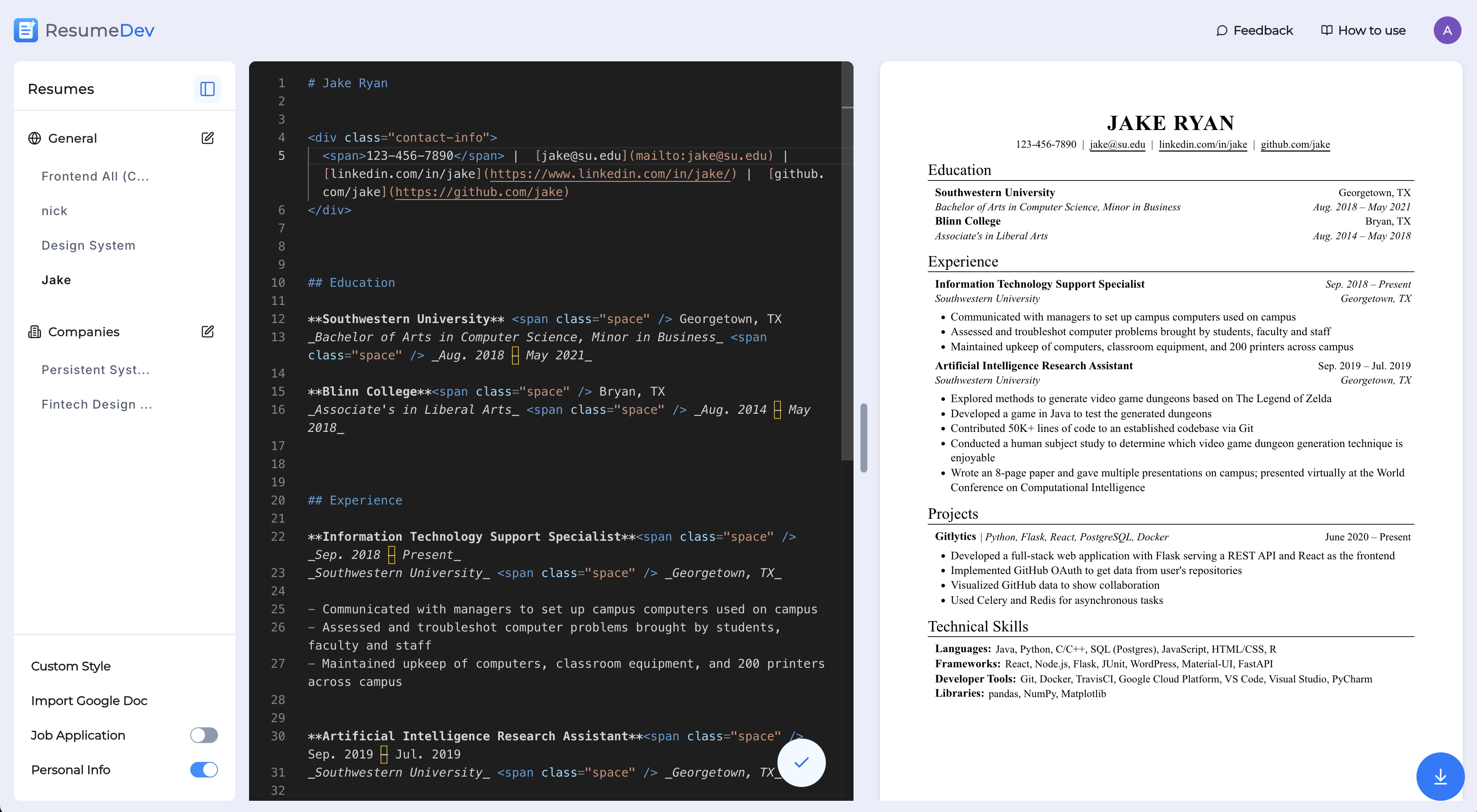 ResumeDev - Screenshot 2 showing product features and functionality