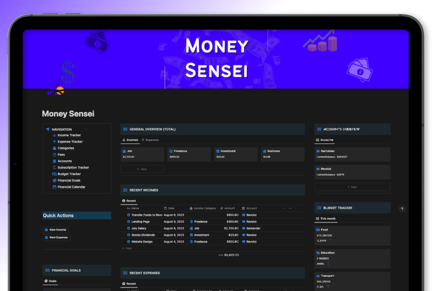 startuptile Money Sensei-Notion template for finance tracking