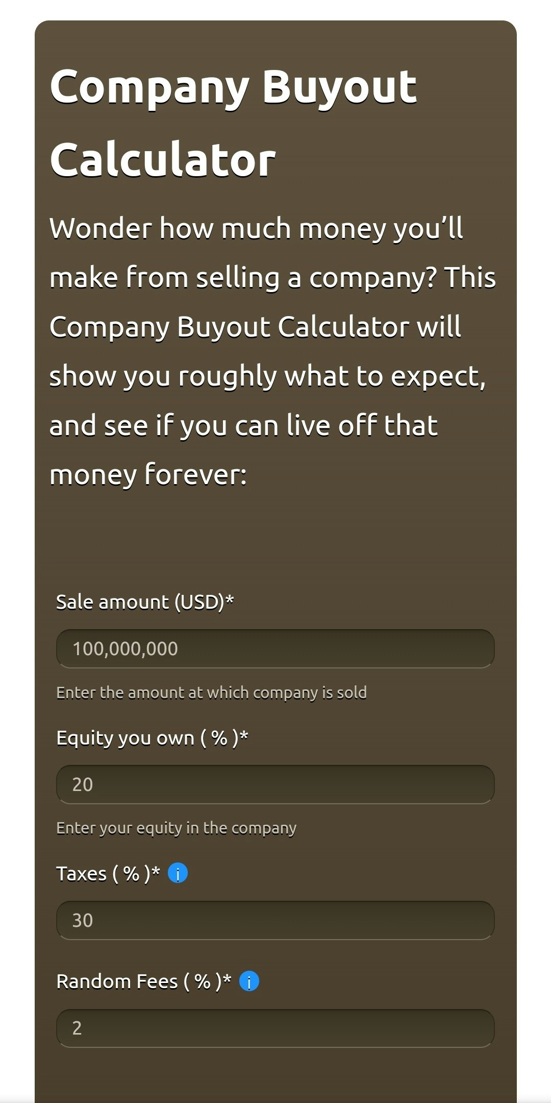 Company Buyout Calculator gallery image