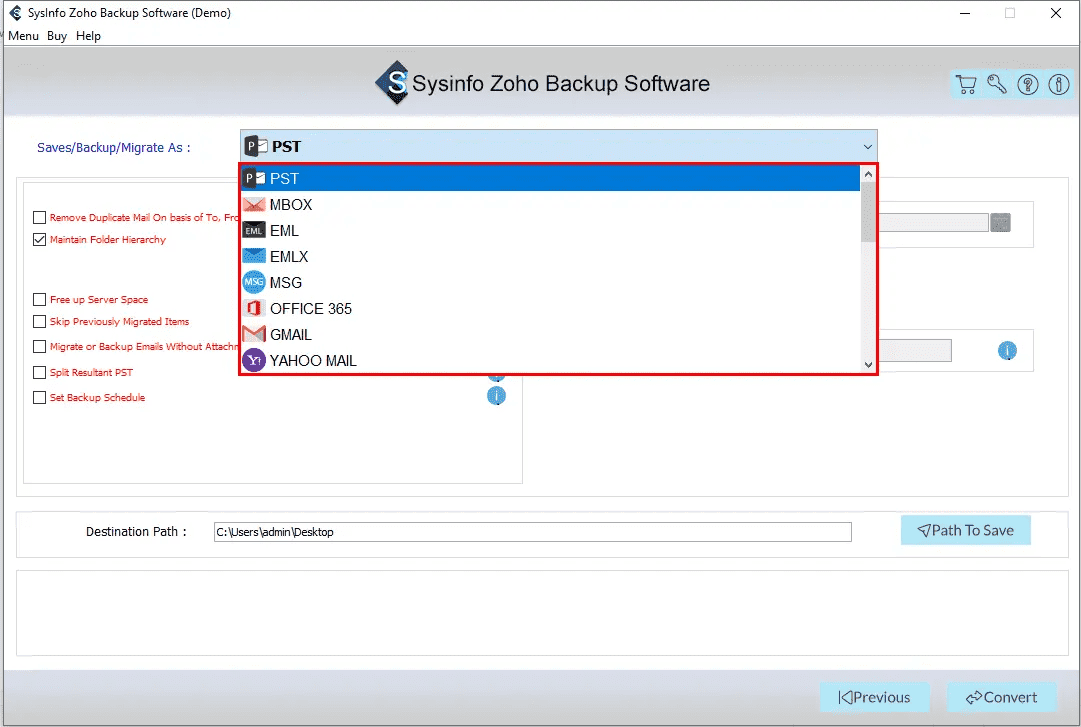 SysInfo Zoho Backup Software - Резервное копирование электронных писем Zoho медиа 4