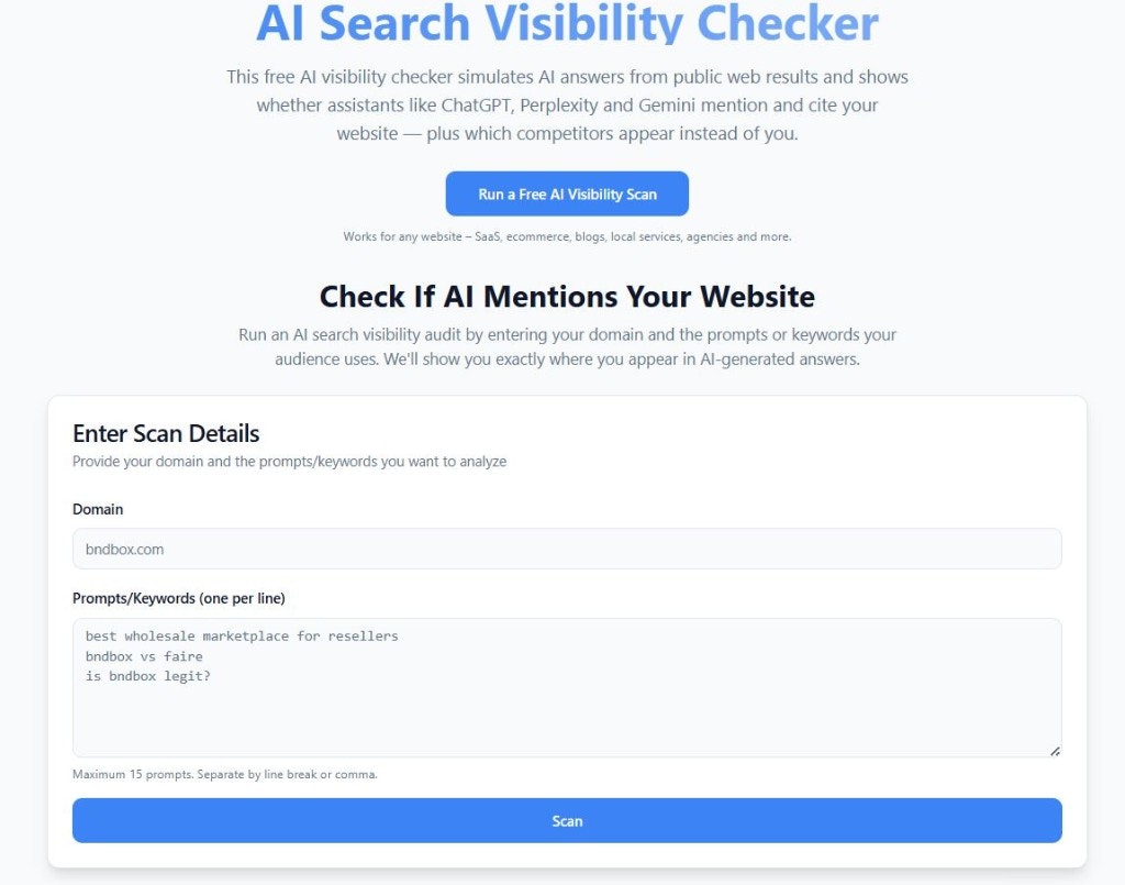 Did AI mention you? - Main product screenshot demonstrating key features and user interface