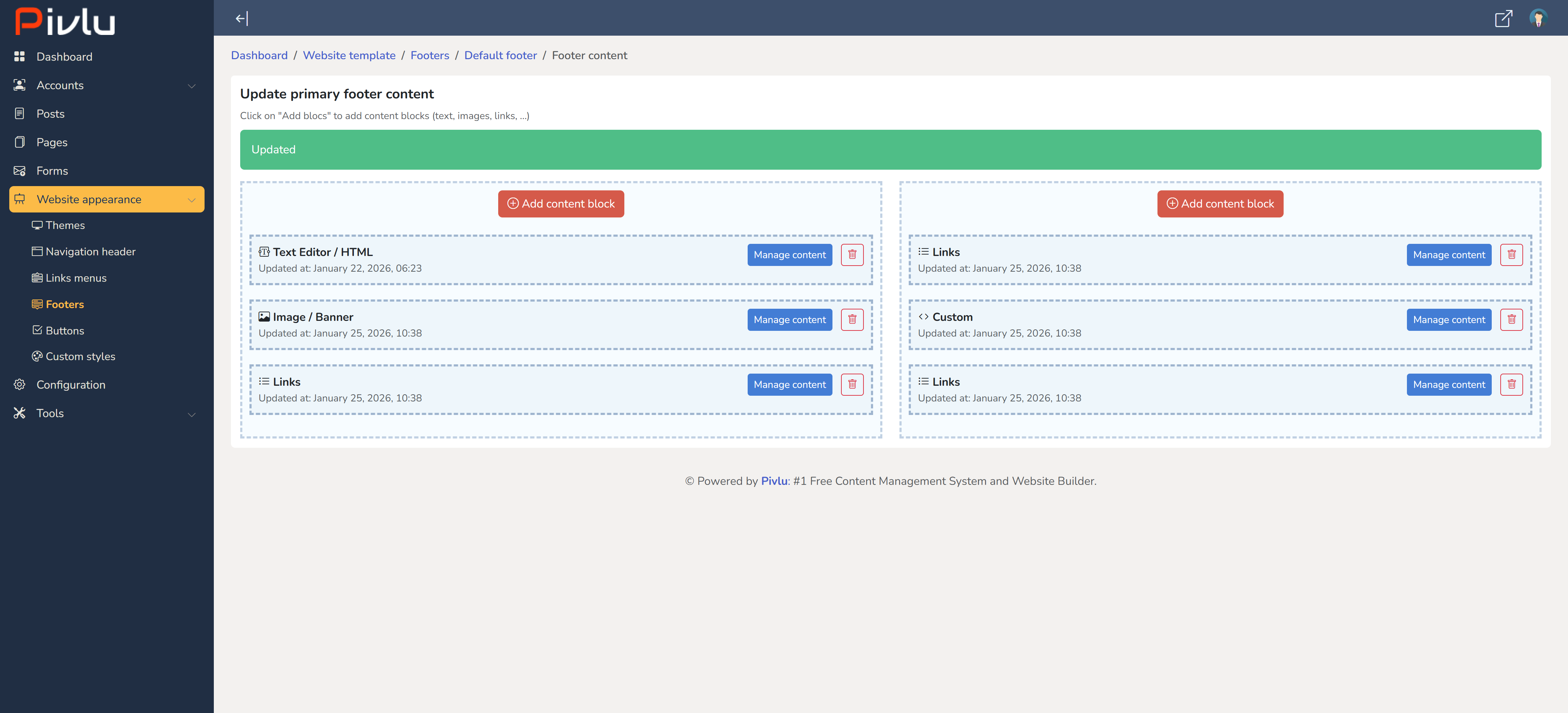Pivlu CMS and Website Builder - Screenshot 5 showing product features and functionality