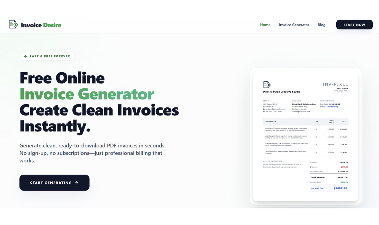 Invoice Desire - Main product screenshot demonstrating key features and user interface