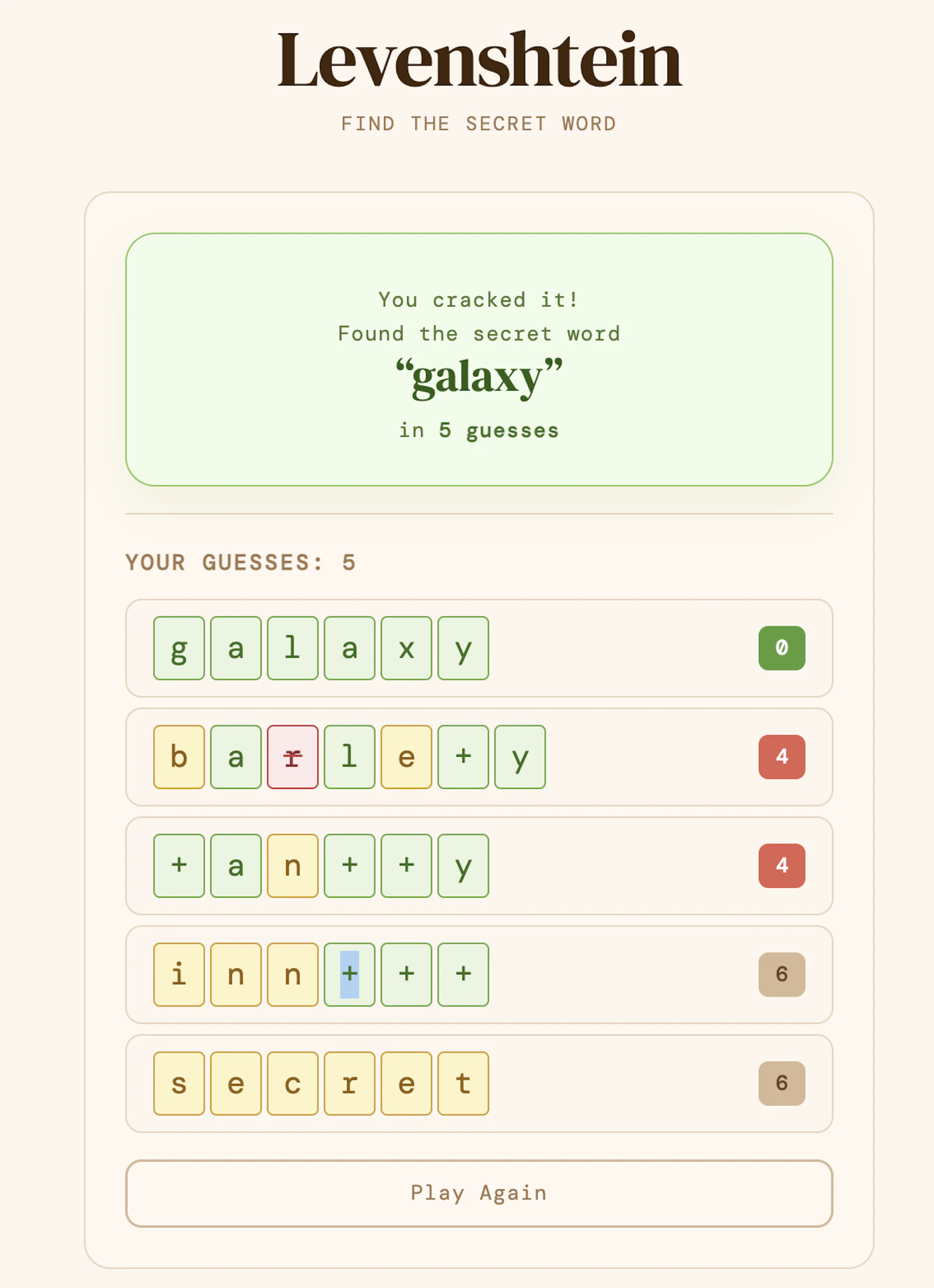 Levenshtein screenshot 2