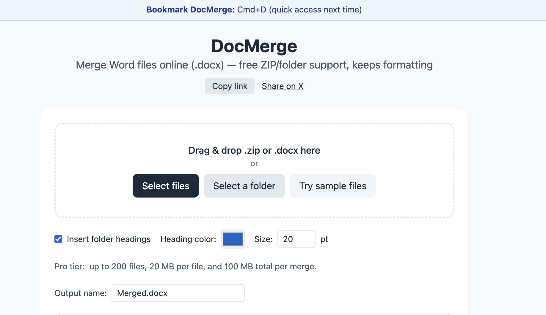 DocMerge - Main screenshot showing features and interface