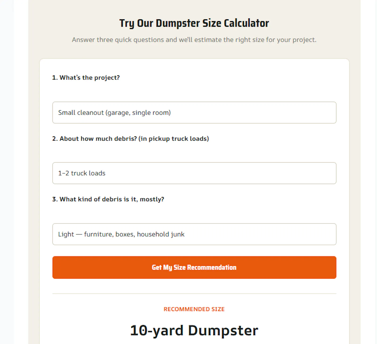 Dumpster Size Calculator screenshot 4