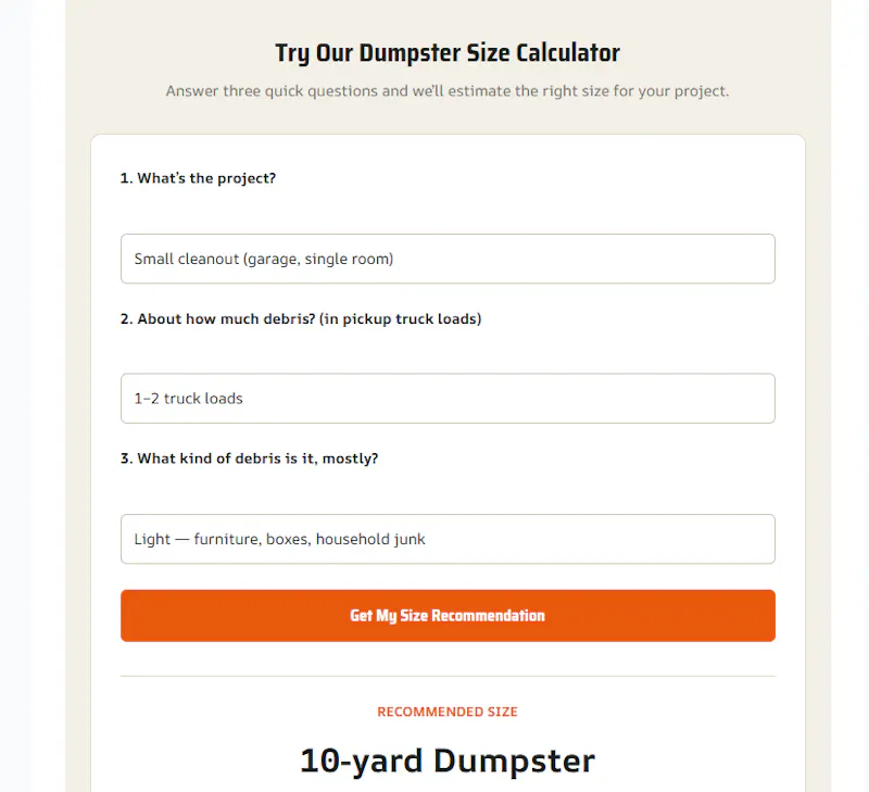 Dumpster Size Calculator screenshot 4
