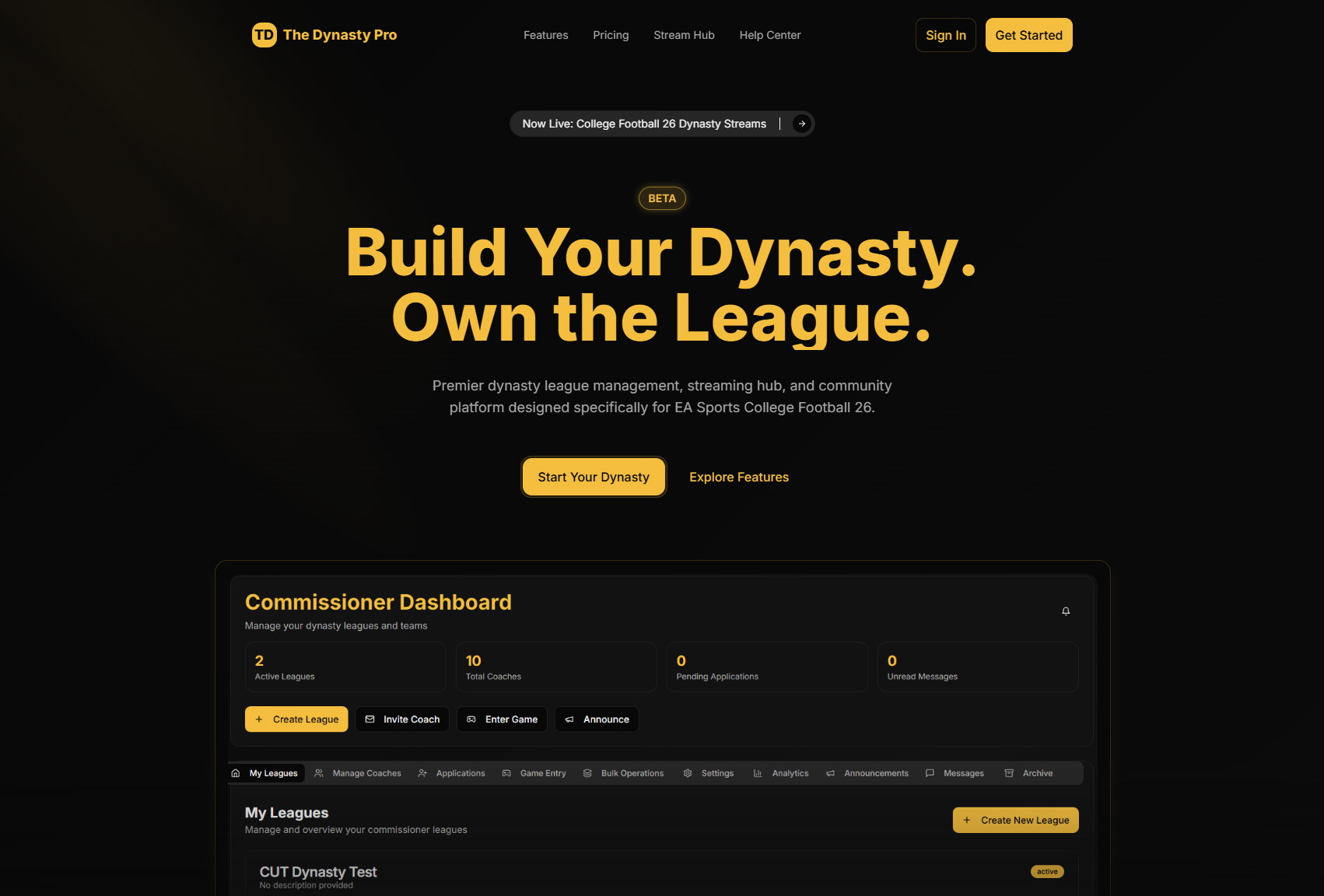 The Dynasty Pro - Main product screenshot demonstrating key features and user interface