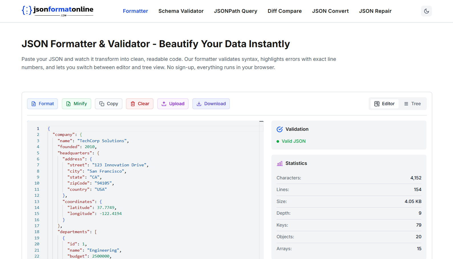 JSON Format Online - Screenshot 4 showing product features and functionality