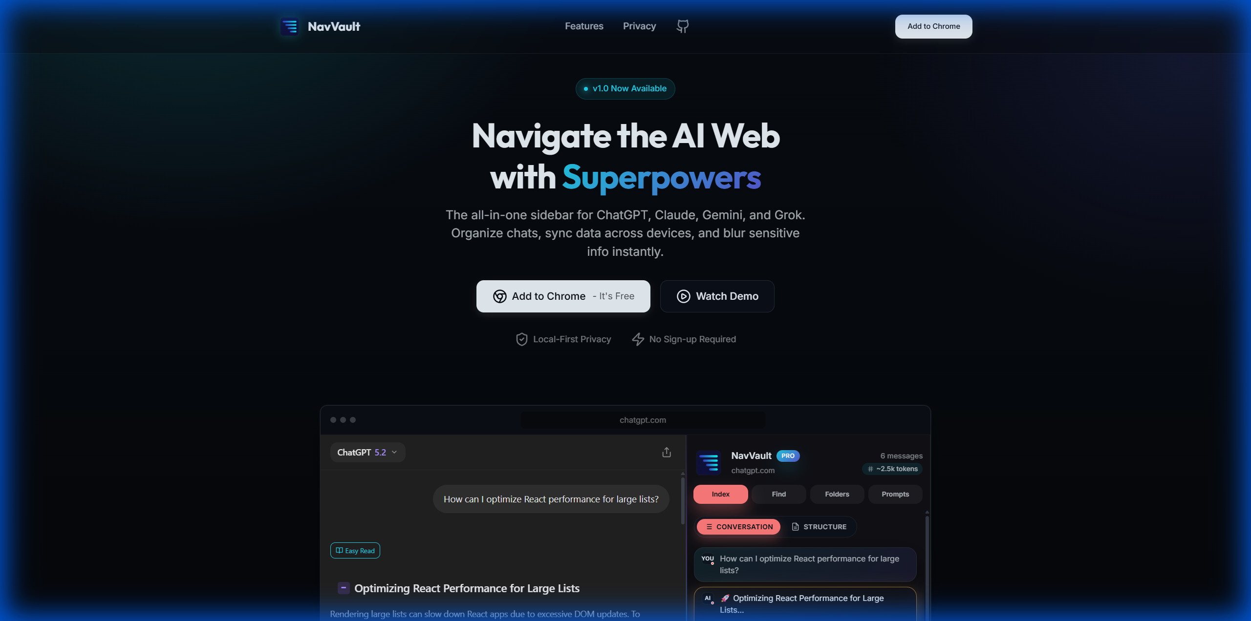 NavVault - Main product screenshot demonstrating key features and user interface