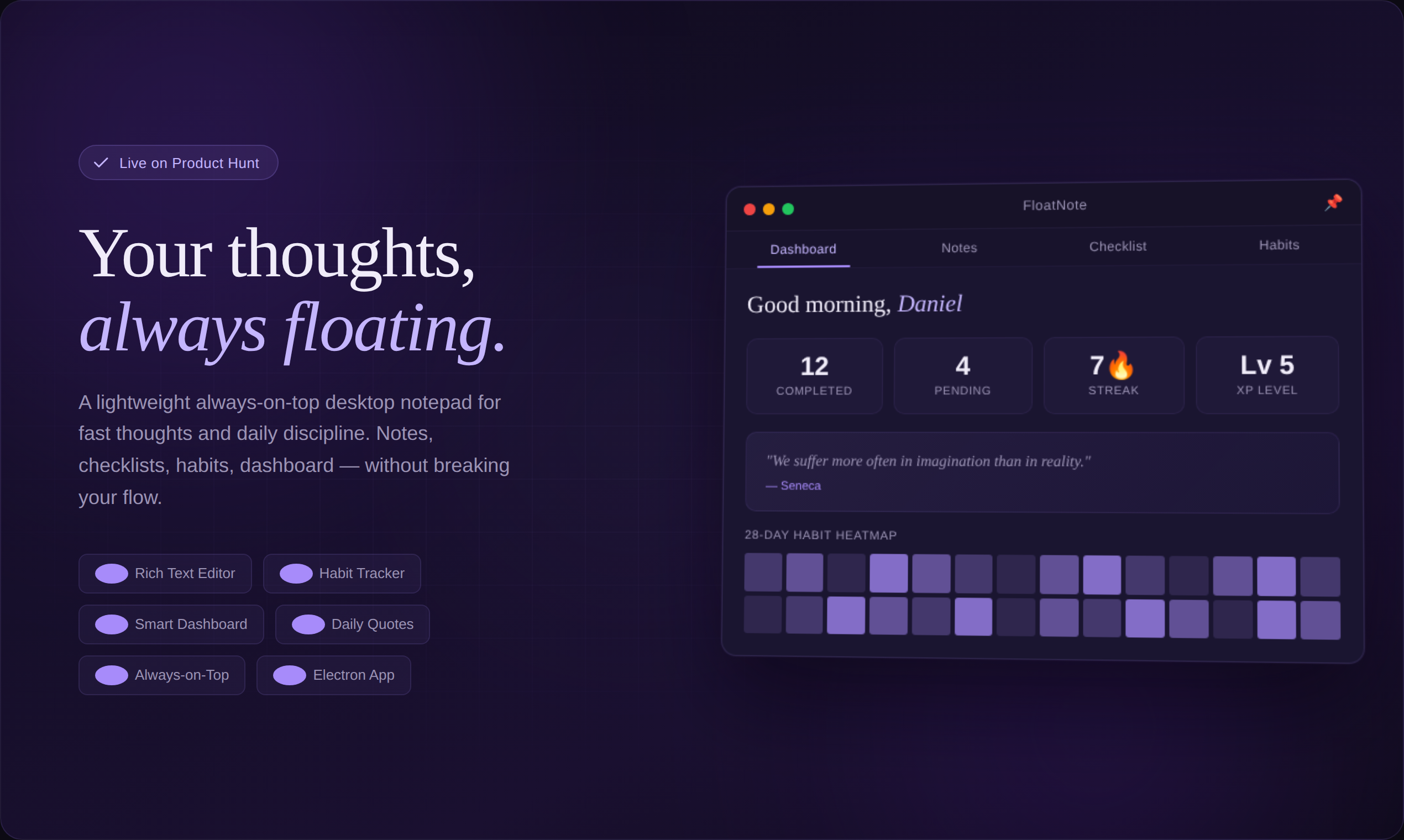 FloatNote - Main product screenshot demonstrating key features and user interface