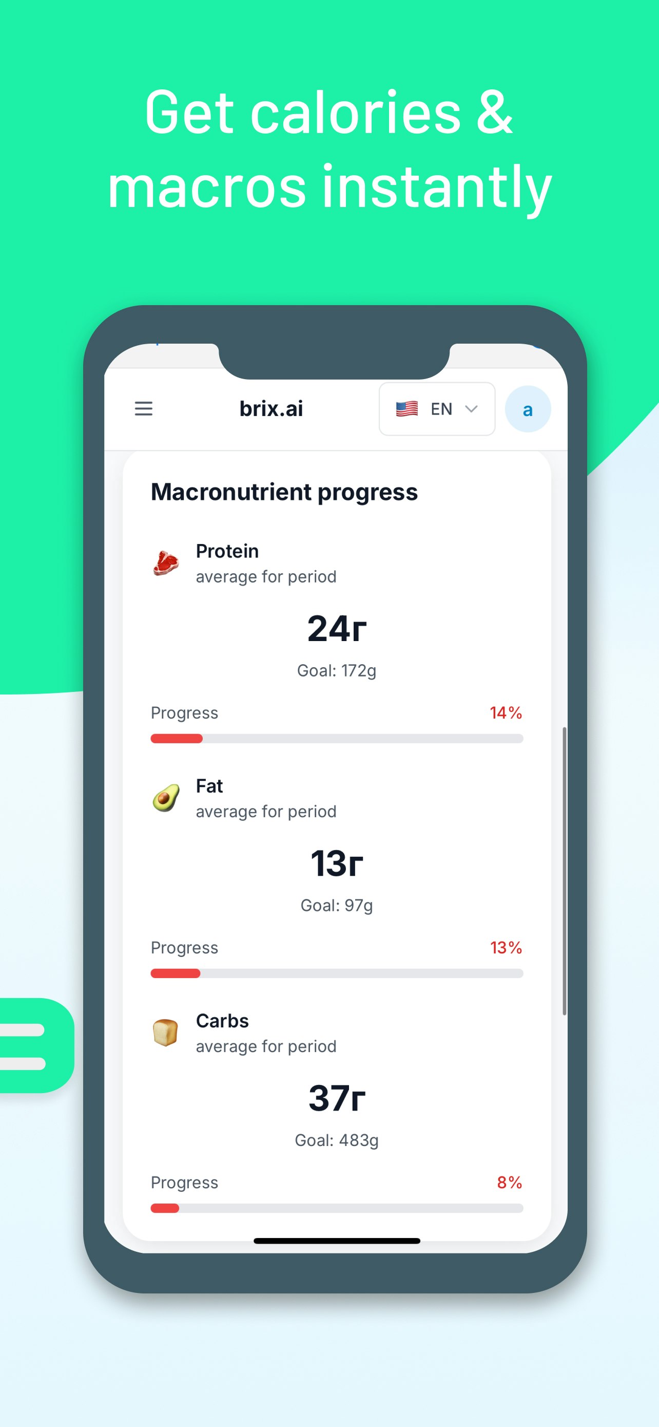 Mídia 3 de Brix.ai - App Telegram Mini - Comer inteligente com IA - Rastreie suas refeições!