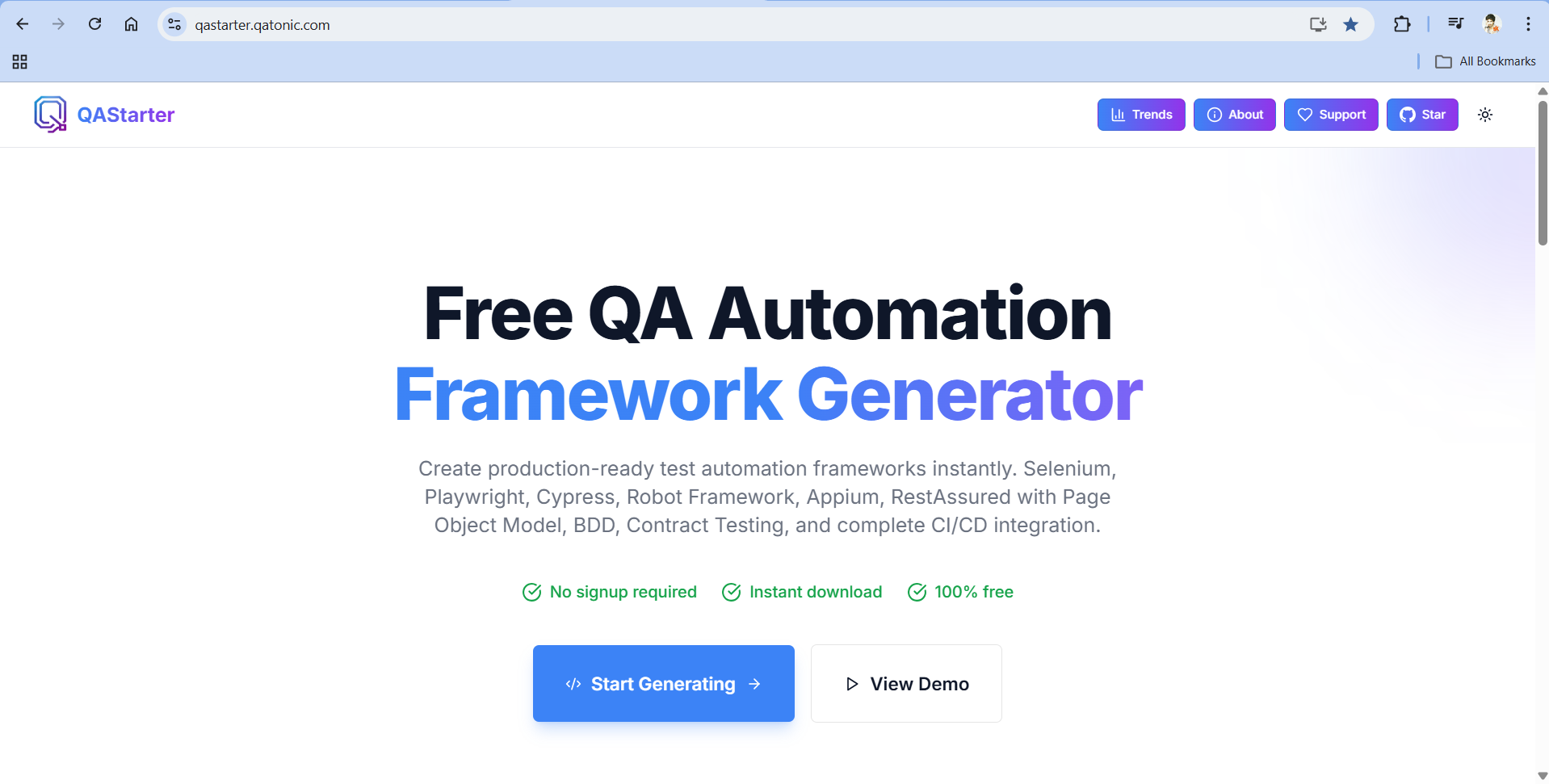 QAStarter - Main product screenshot demonstrating key features and user interface