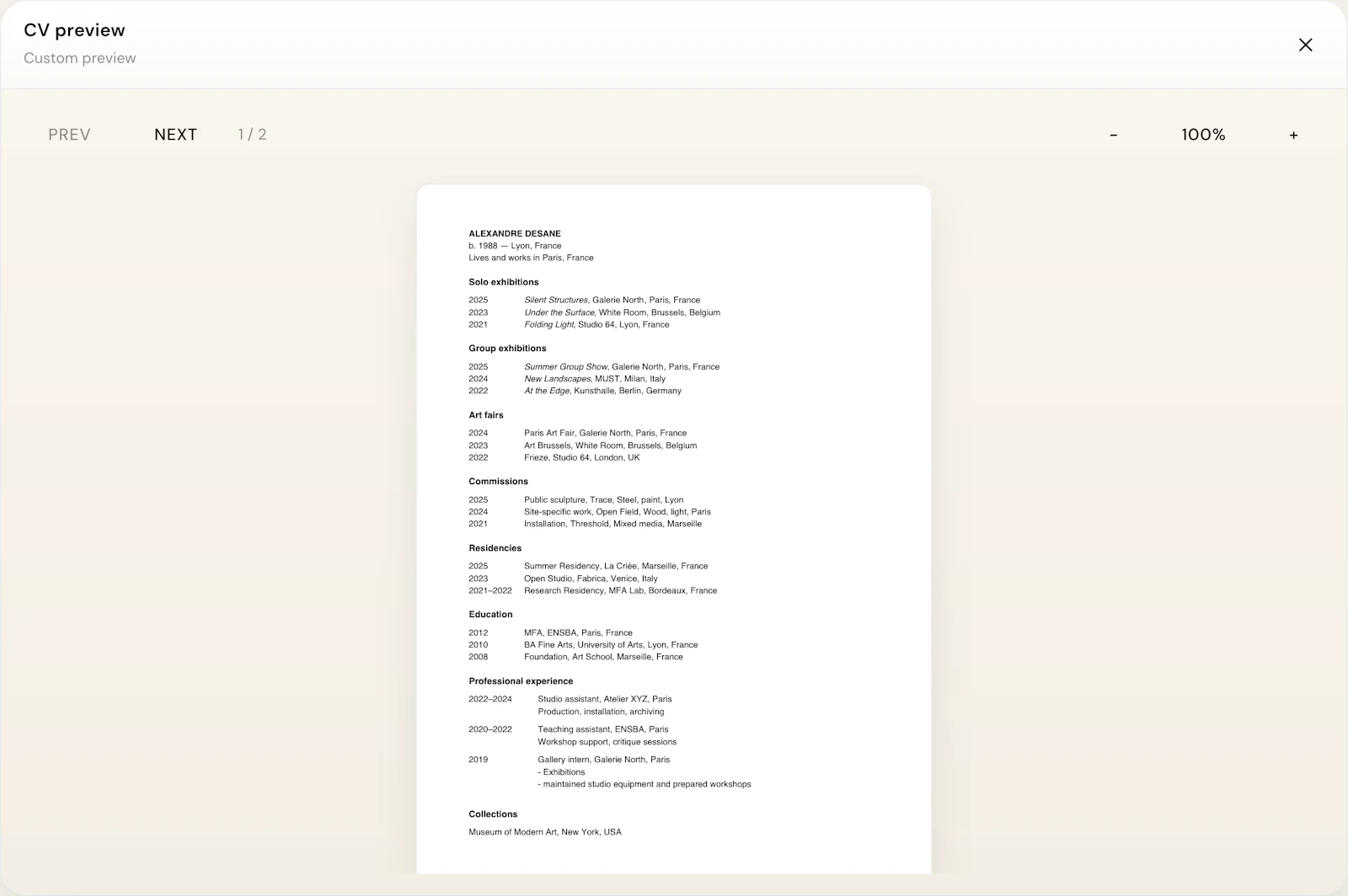 Artist CV Generator by MyArtPDF screenshot 1