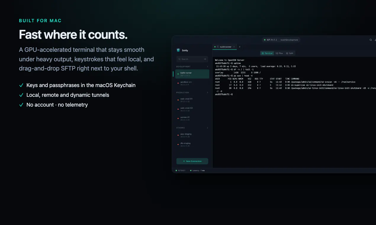 Sshly — SSH, made friendly. gallery image