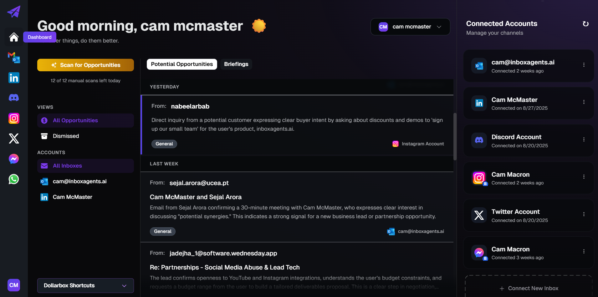 Inbox Agents AI - Main product screenshot demonstrating key features and user interface