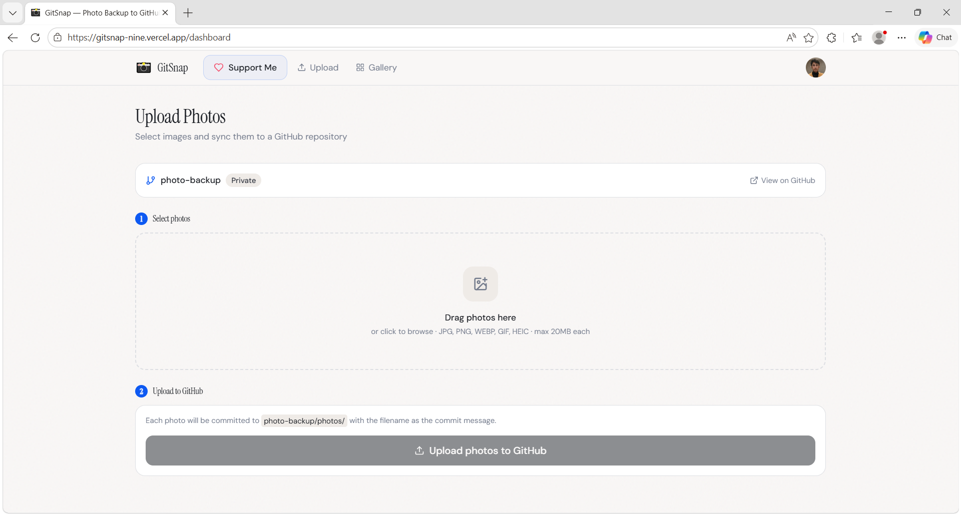 GitSnap — Photo Backup to GitHub, free. gallery image