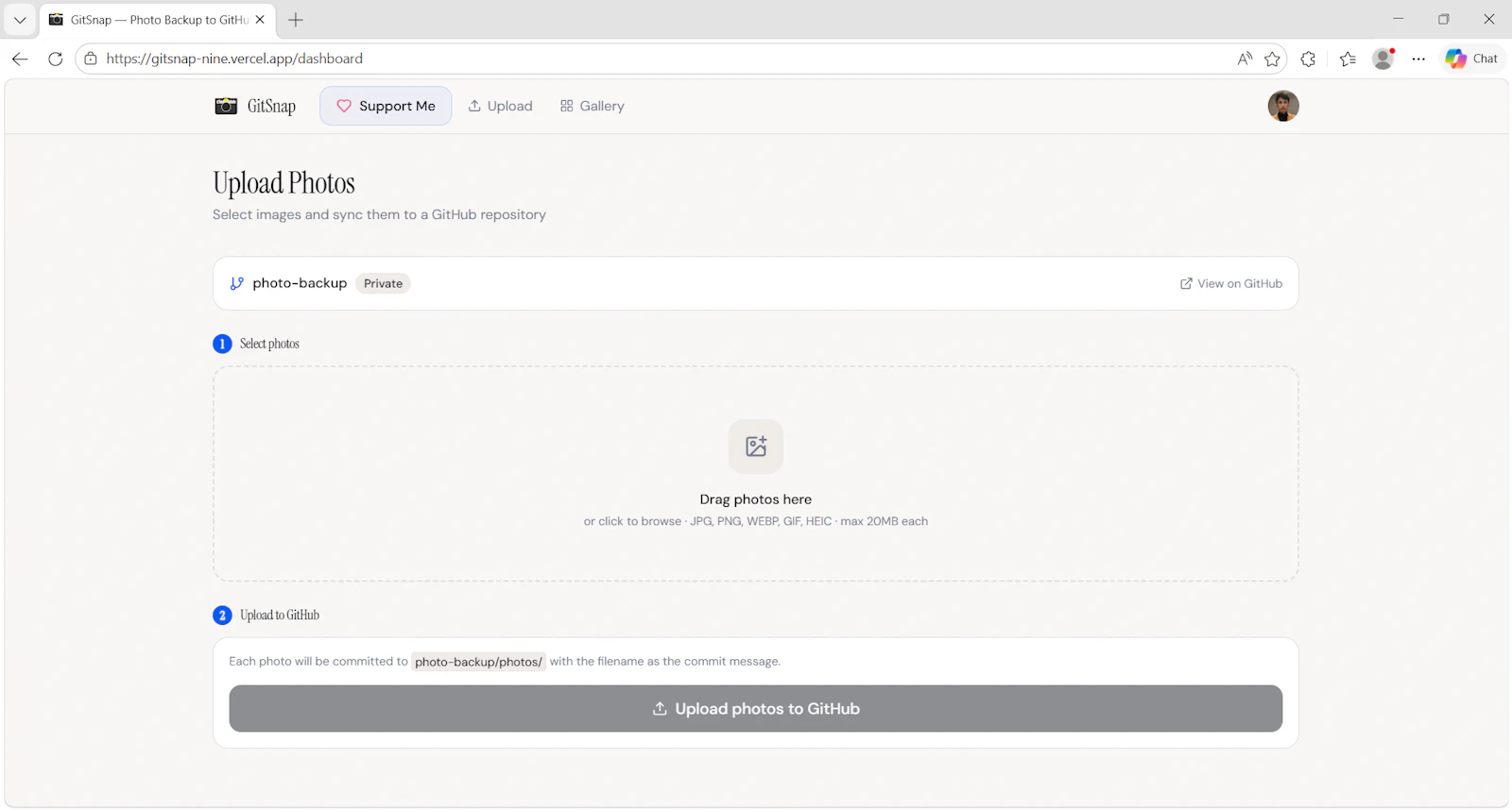 GitSnap — Photo Backup to GitHub, free. screenshot 2