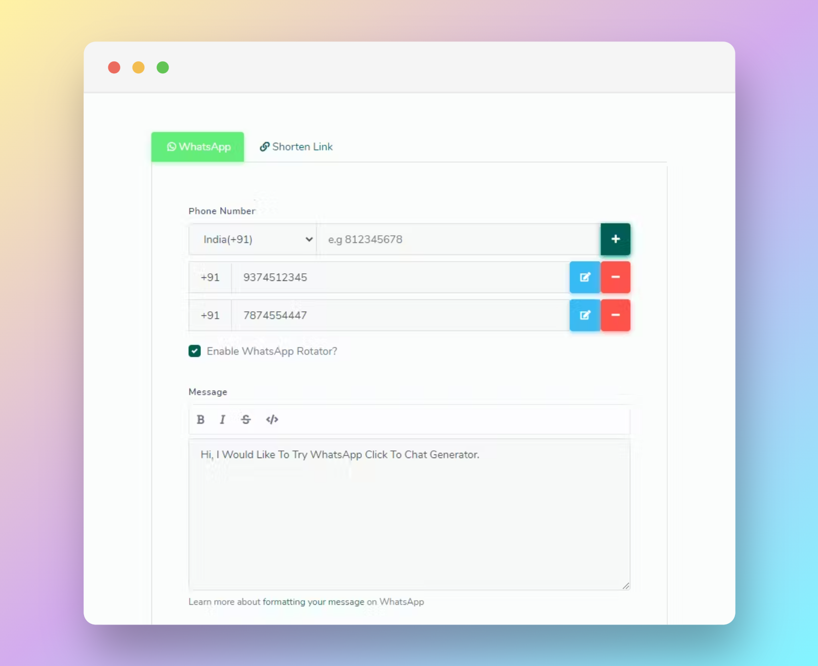 Generatore di collegamenti WhatsApp gratuiti e rotatore media 2