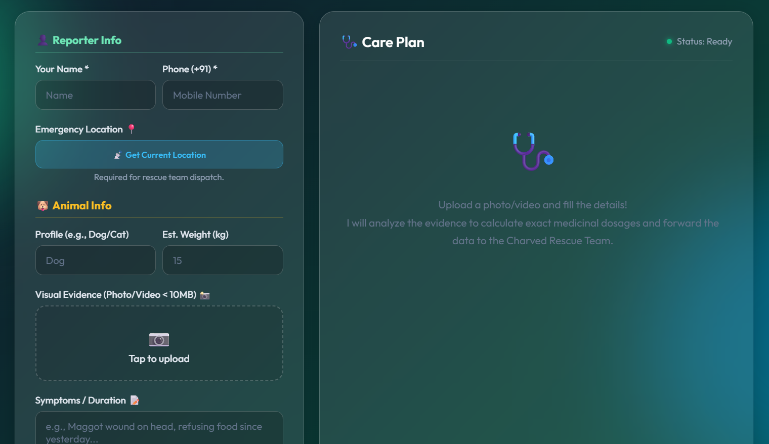 Charved AI Vet - Main product screenshot demonstrating key features and user interface
