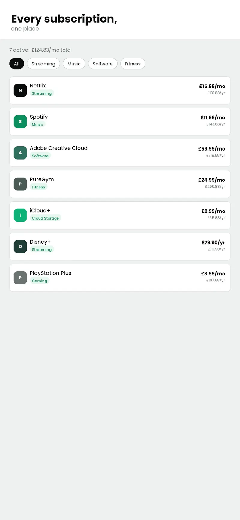 SubZero Subscription Tracker screenshot 1