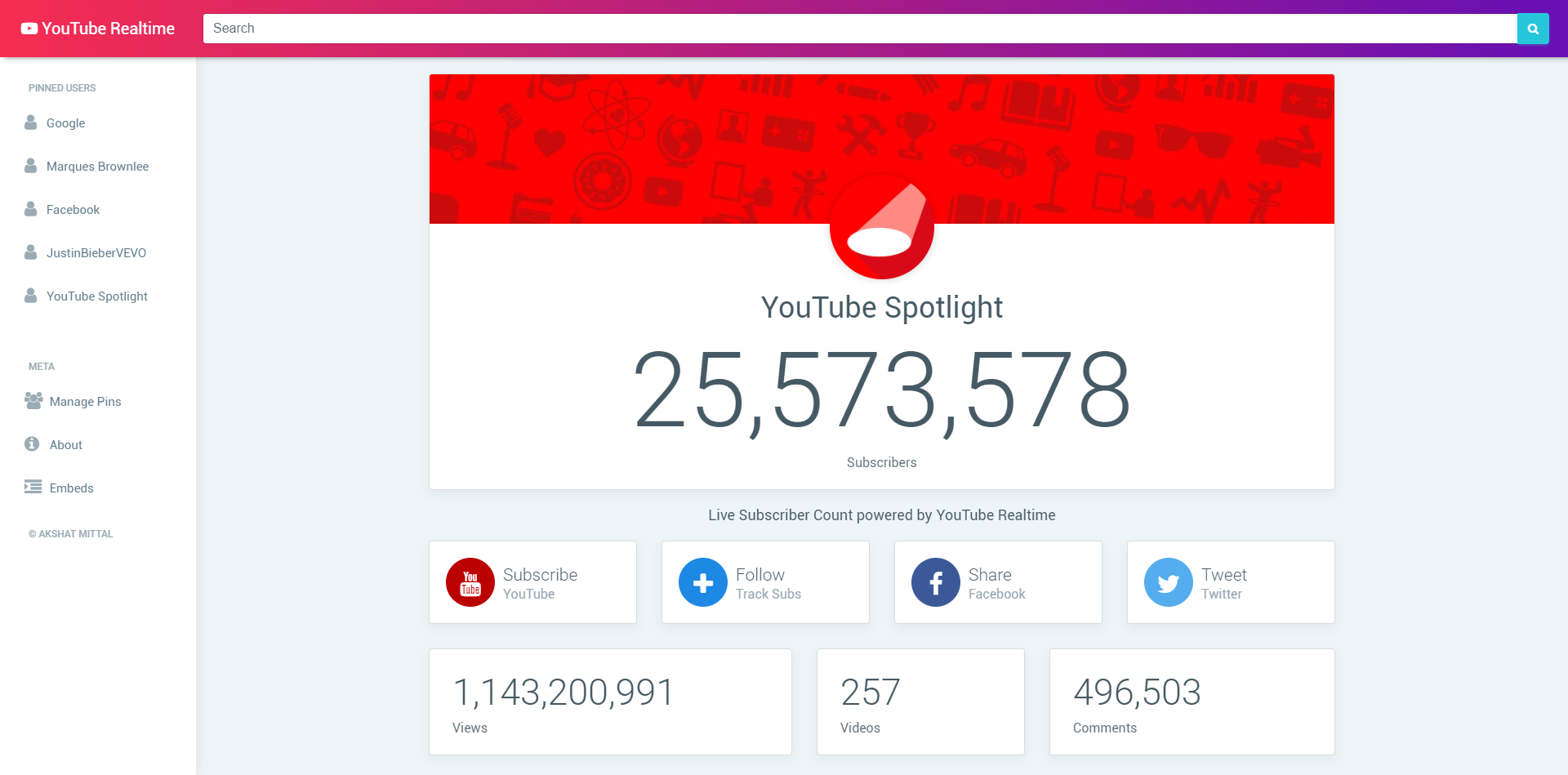 YouTube Realtime - The true subscriber count for YouTube, with