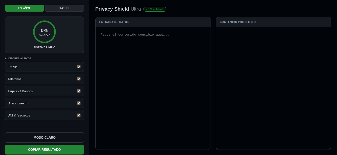Privacy Shield Ultra - Main product screenshot demonstrating key features and user interface
