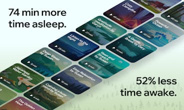 スマートフォンの画面に、心地よい眠りを誘うビジュアルを備えた Stellar Sleep アプリのロゴが表示されています。