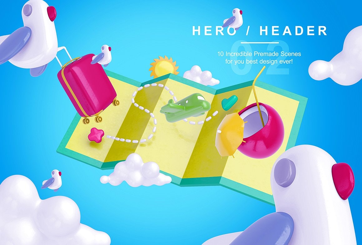 PSD Bright Travel Items Scene Generator gallery image