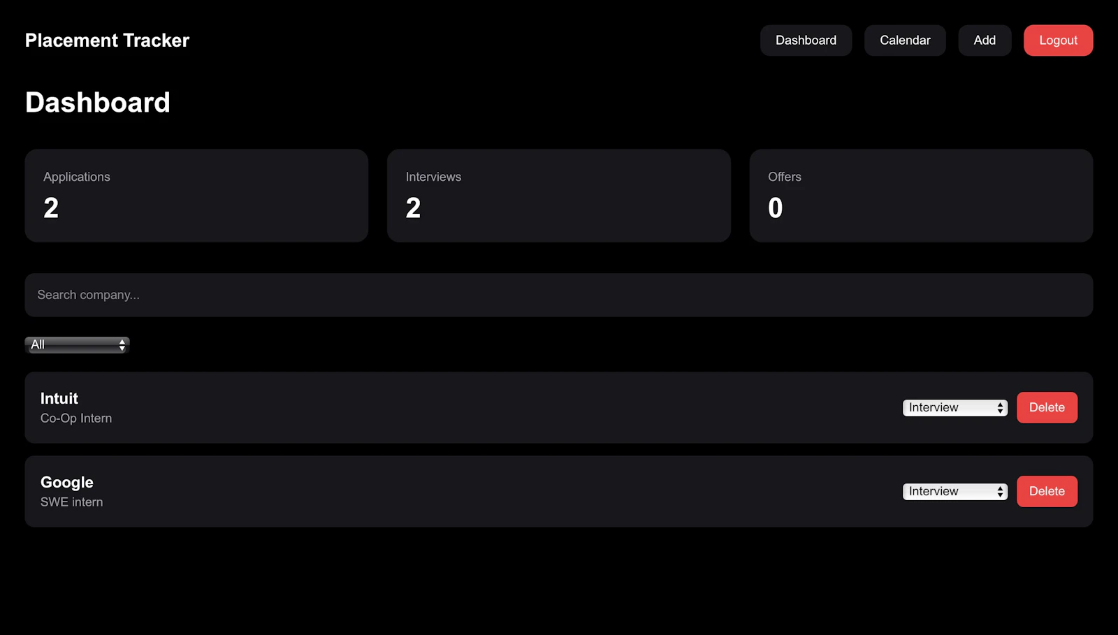 Placement Tracker screenshot 3