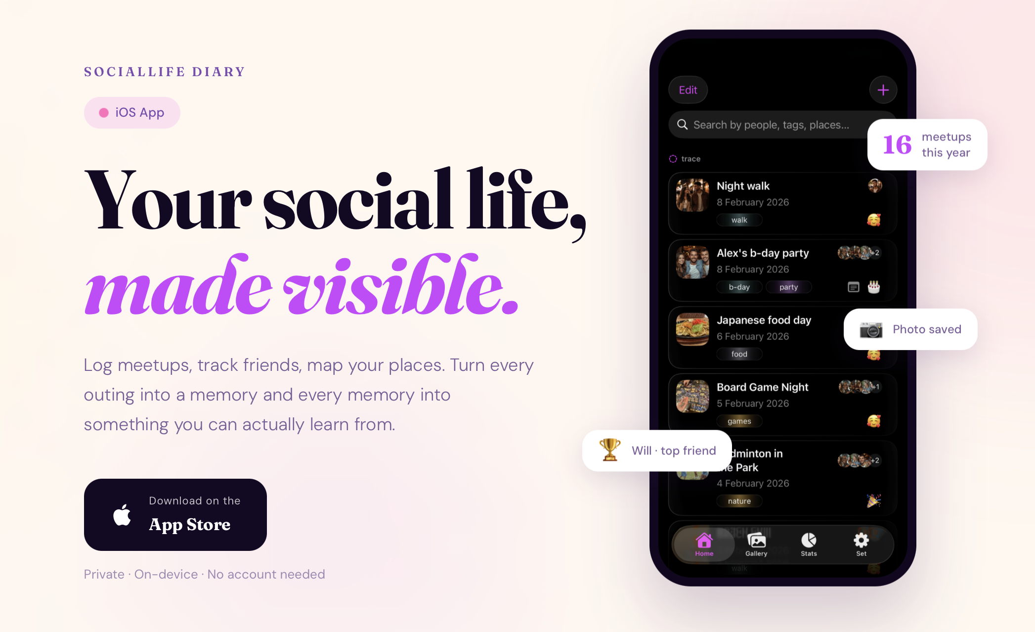 SocialLife Diary - Main product screenshot demonstrating key features and user interface