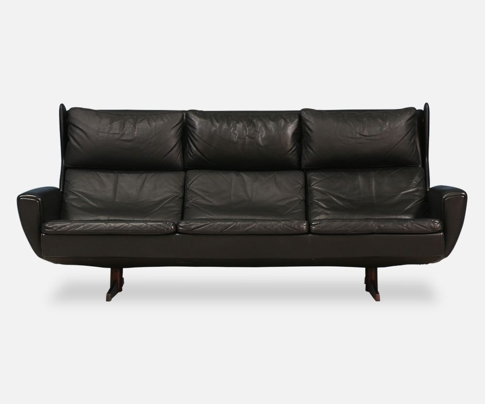 Georg Thams Leather & Rosewood Wing Back Sofa for Vejen Polstermøbelfabrik