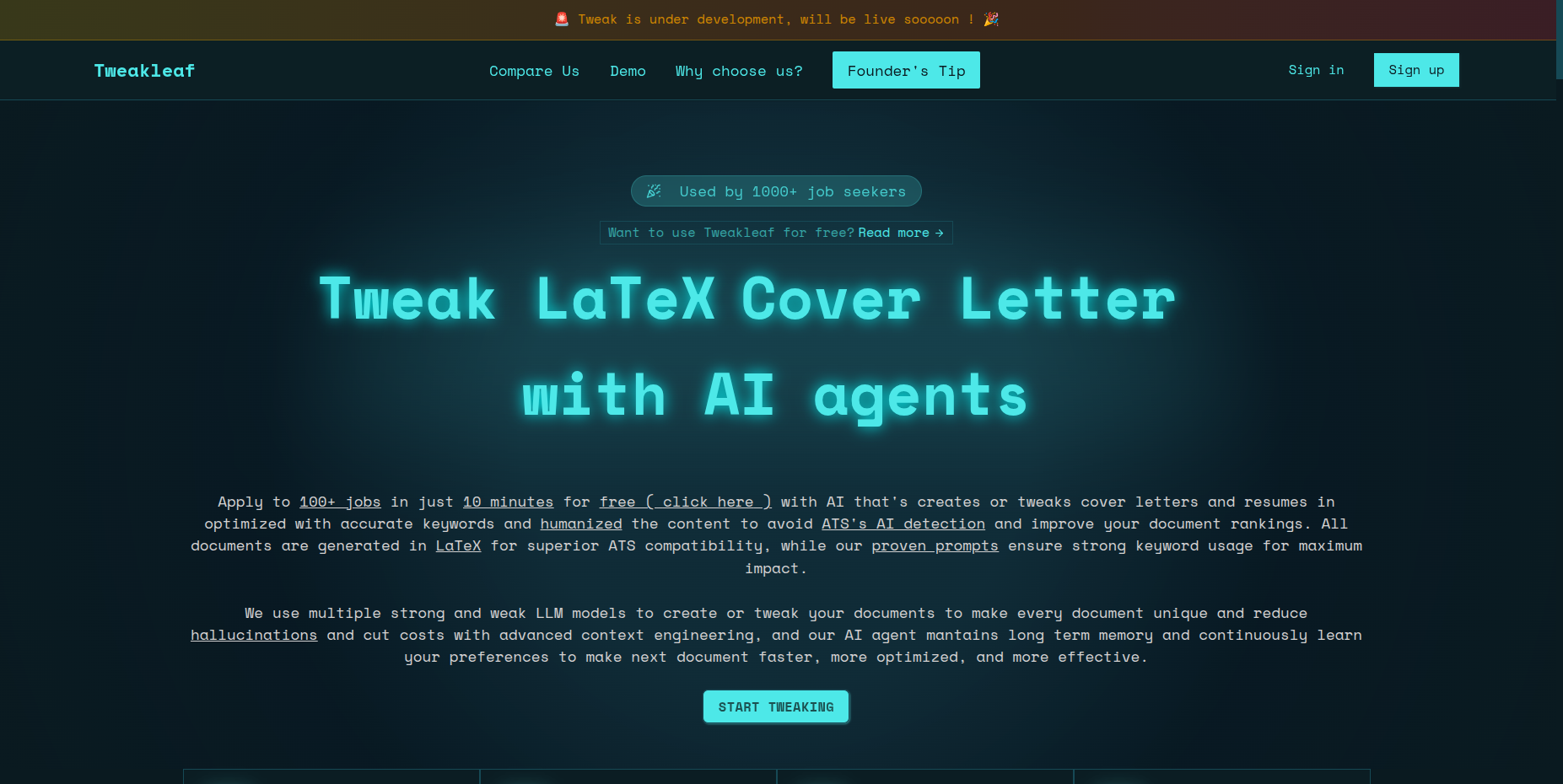 Média Tweakleaf - Ajustez vos curriculum vitae de latex et couvertures avec des agents de l'IA! 2
