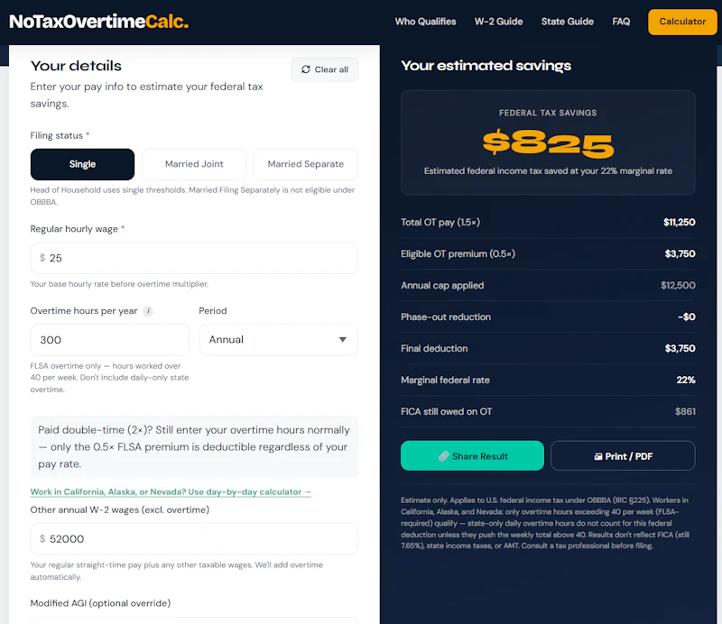 No Tax on Overtime Calculator screenshot 1