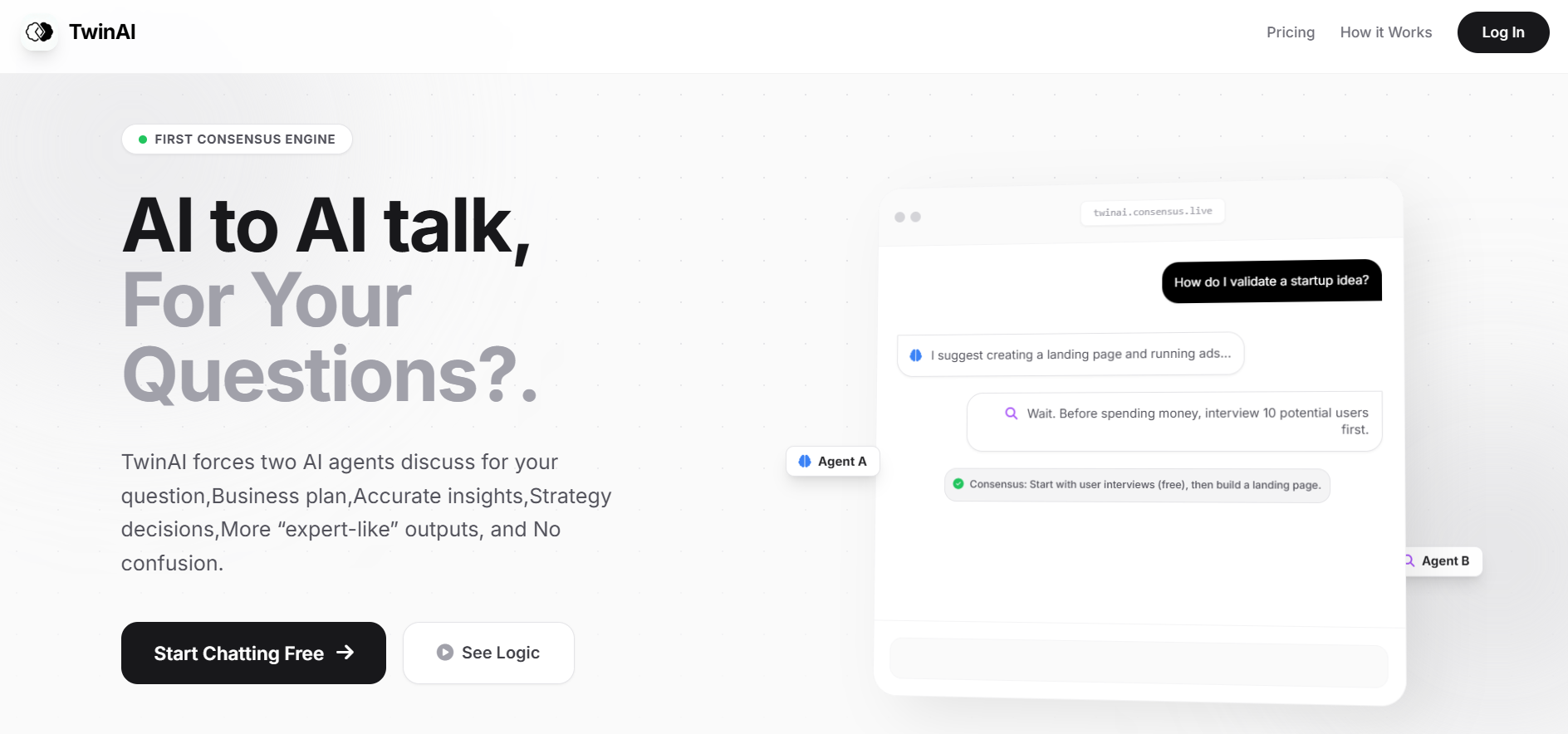 TwinAI - Main product screenshot demonstrating key features and user interface