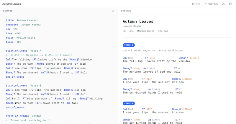 Carnet — ChordPro Lead Sheet Editor screenshot 1