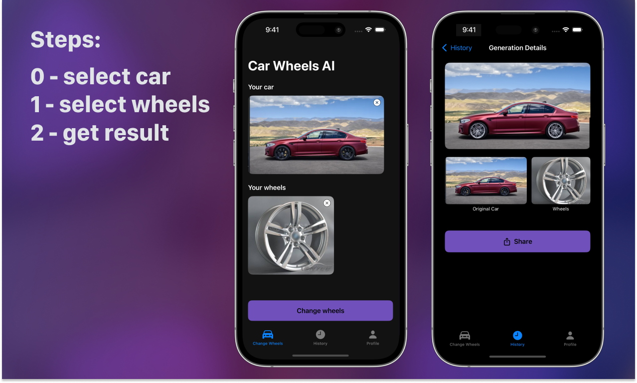Mídia 2 de Rodas de carro ai - Use IA para visualizar as rodas na sua própria foto de carro