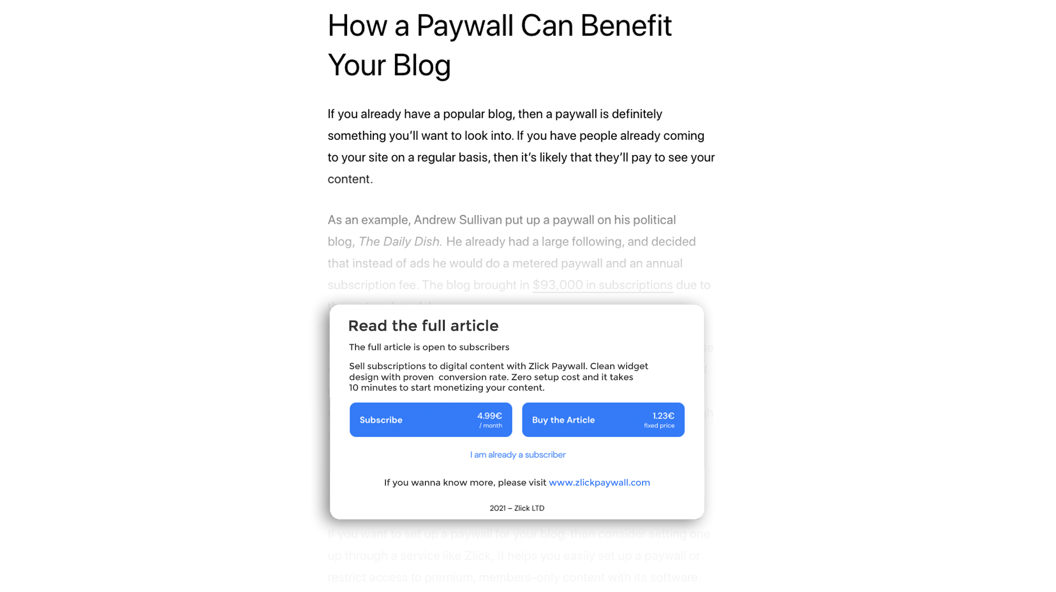 Zlick Paywall for Blogs gallery image