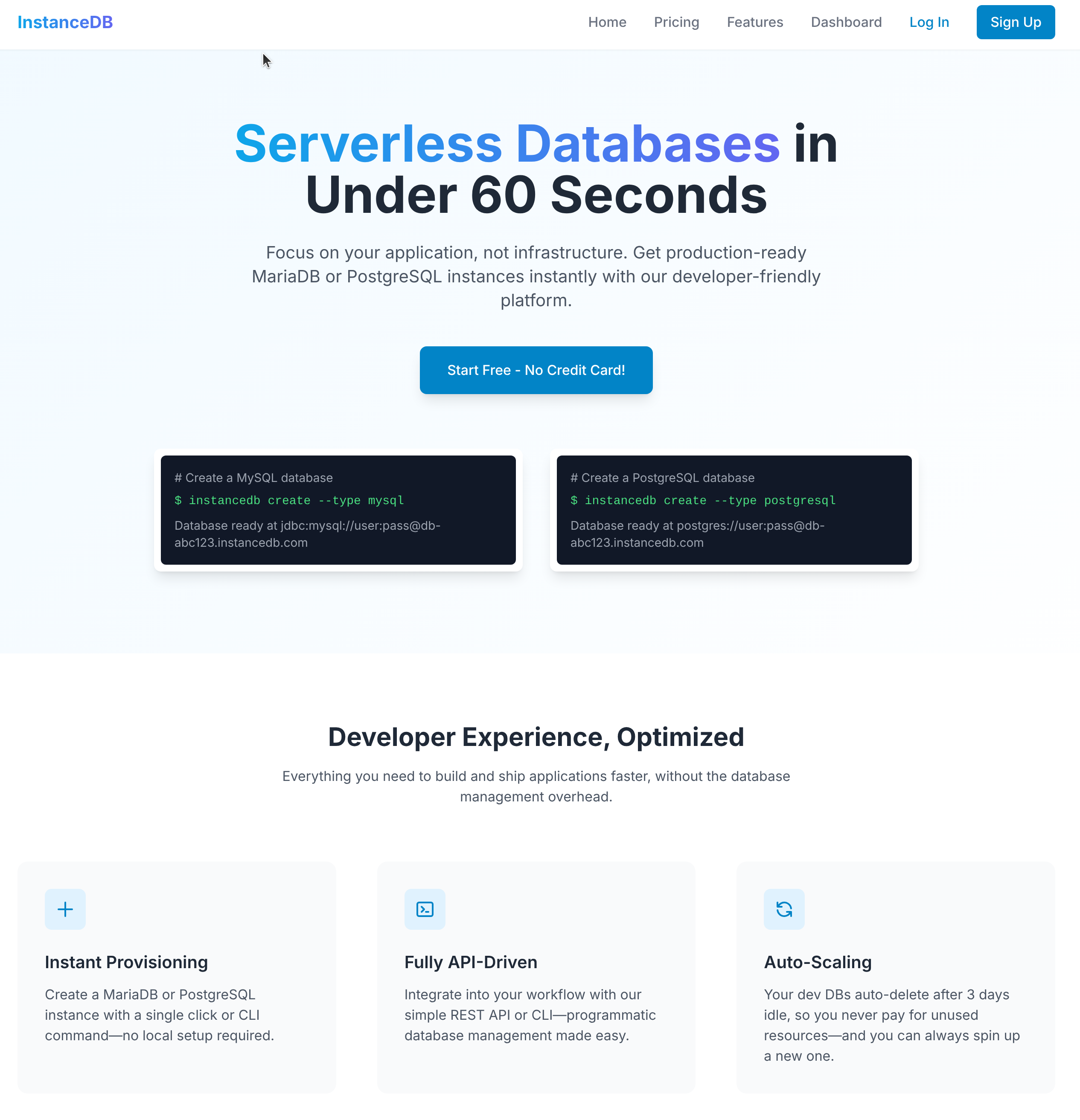 InstanceDB — Serverless Databases & API gallery image