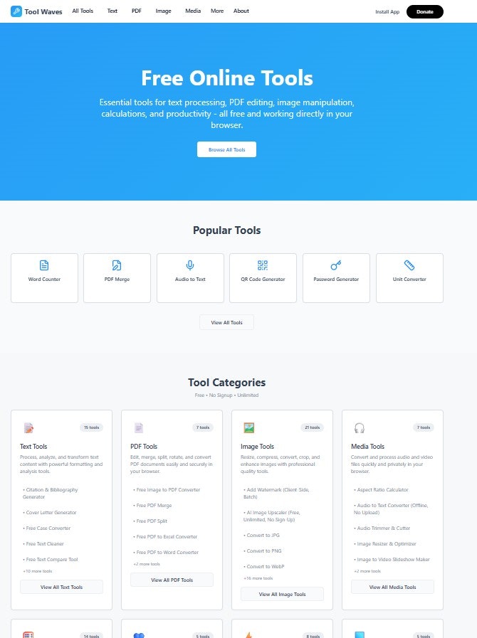 ToolWaves - Main screenshot showing features and interface