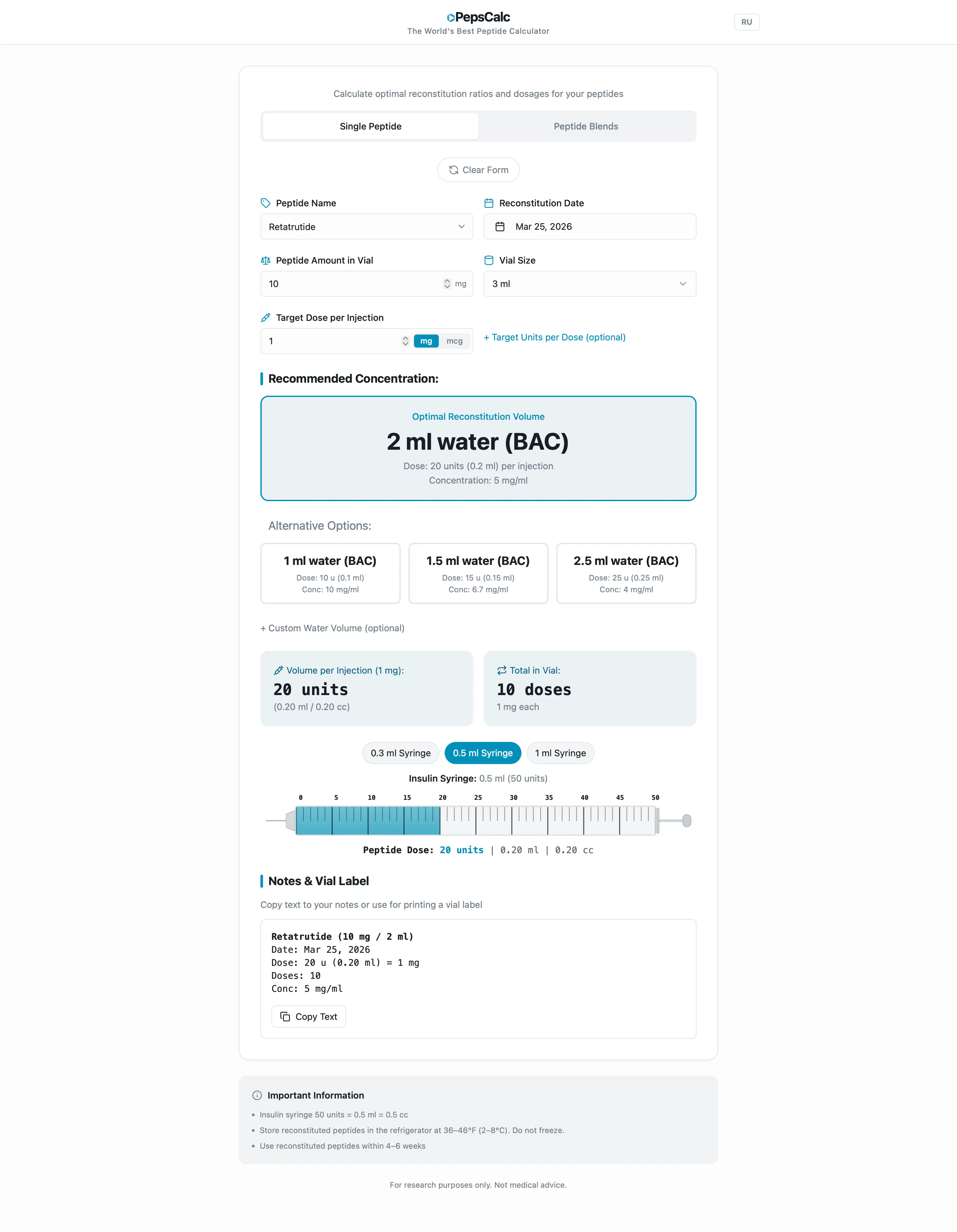 ⌬PepsCalc — No-BS Peptide Calculator のプロダクトバナー