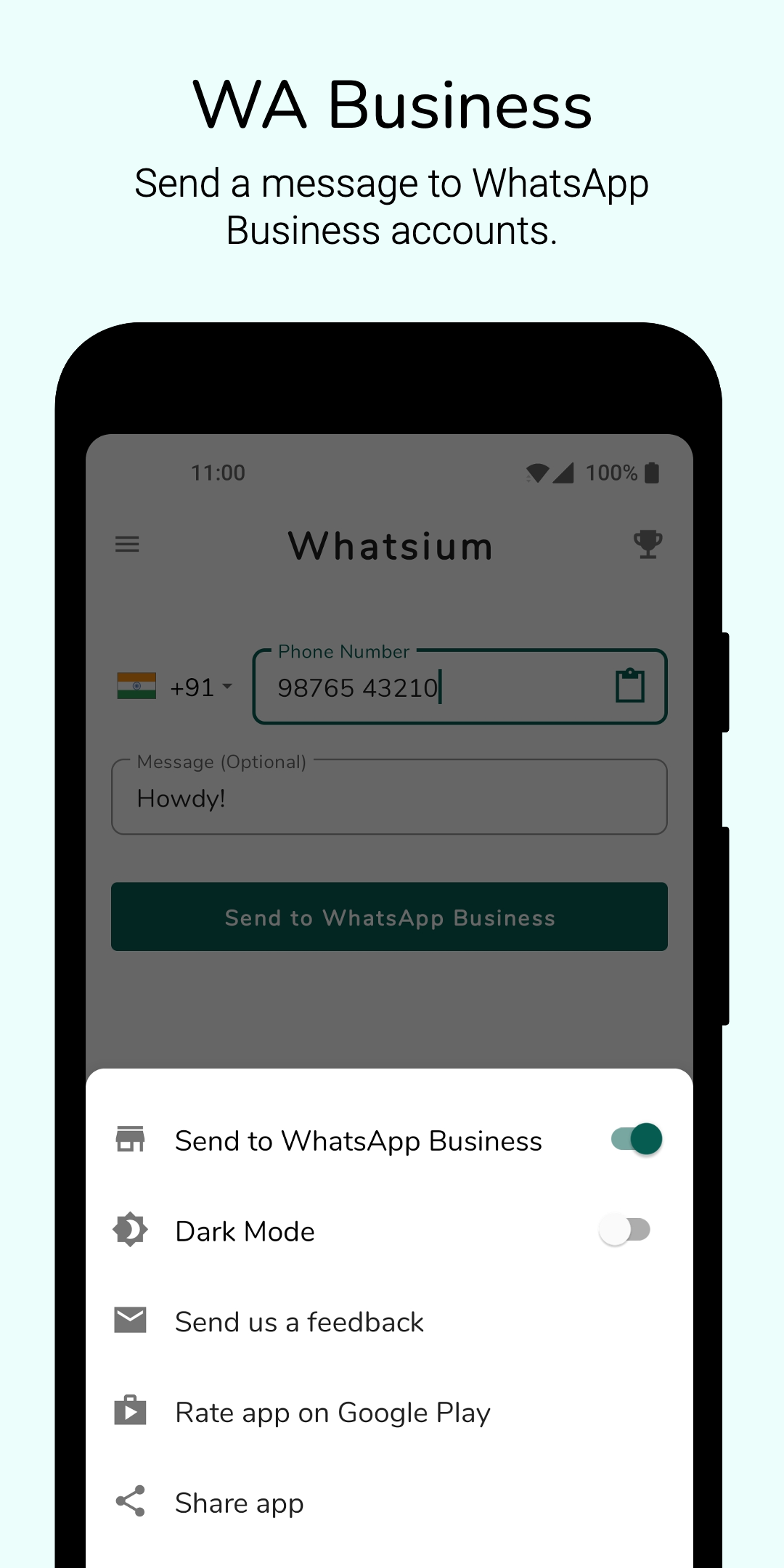 Whatsium - Open een WhatsApp -chat zonder contactgegevens op te slaan. media 3